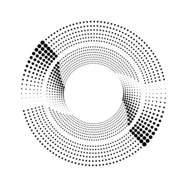 Siyah yarım ton noktalar beyaz arkaplanda daire şeklinde. 