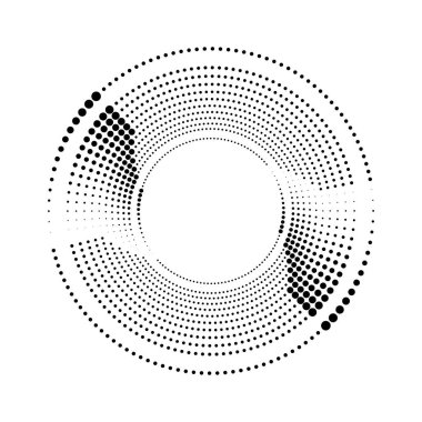 Siyah yarım tonlu noktalı çizgiler beyaz arkaplanda daire şeklinde.