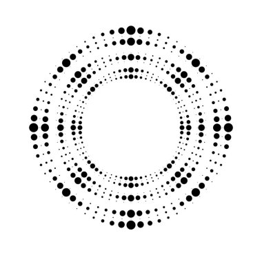 Siyah yarım tonlu noktalı çizgiler beyaz arkaplanda daire şeklinde.