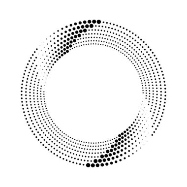 Siyah yarım tonlu noktalı çizgiler beyaz arkaplanda daire şeklinde.