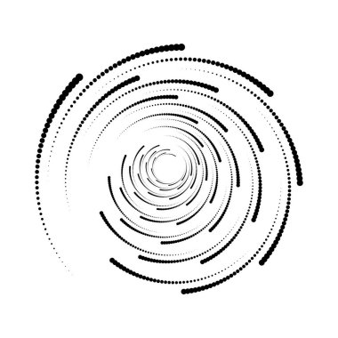 Siyah yarım tonlu noktalar beyaz arkaplanda spiral şeklinde. 