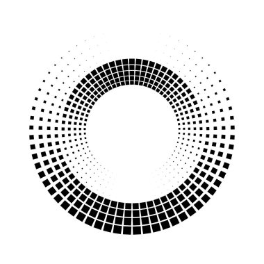 Siyah yarım tonlu noktalar beyaz arkaplanda daire şeklinde. 