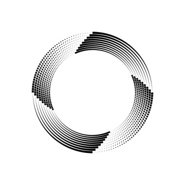Siyah vektör kareler ve çizgiler beyaz arkaplanda daire şeklinde.