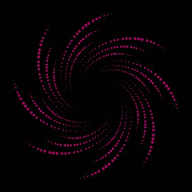 Siyah zemin üzerinde daire şeklinde kıvrımlı mor noktalı çizgiler