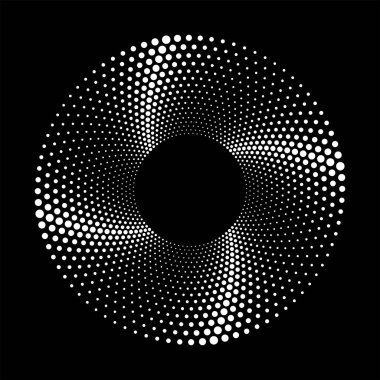 Siyah arkaplanda girdap şeklinde yarım ton noktalar