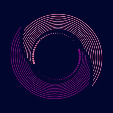 Pink and violet  radial  curvy stripes and dots on purple background