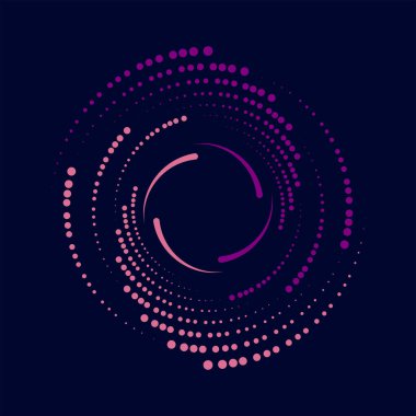 Pembe ve mor radyal kıvrımlı çizgiler ve mor arkaplan üzerindeki noktalar