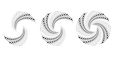 Beyaz arkaplanda spiral biçiminde siyah noktalı çizgiler kümesi 