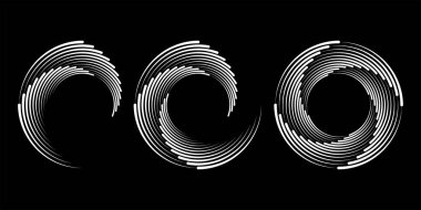 Set of  white speed lines in spiral form on black background clipart