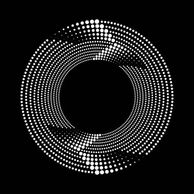 Beyaz yarım tonlu noktalı çizgiler koyu arkaplanda daire şeklinde.