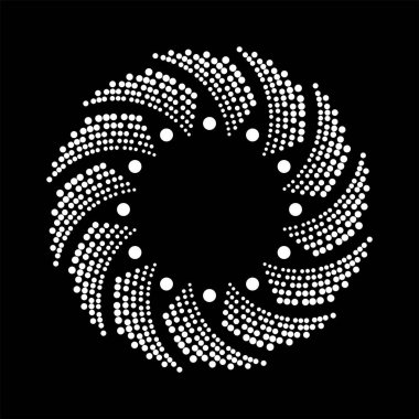 Beyaz yarım tonlu noktalar koyu arkaplanda daire şeklinde.
