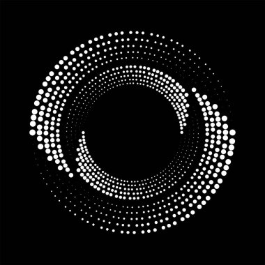 Siyah arkaplanda beyaz yarım ton spiral noktalar