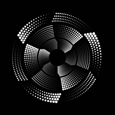 Siyah arkaplanda daire şeklinde beyaz yarım tonlu noktalı çizgiler