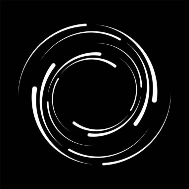 Beyaz yarıçap yarım ton noktalar ve çizgiler siyah arkaplan üzerinde spiral formda