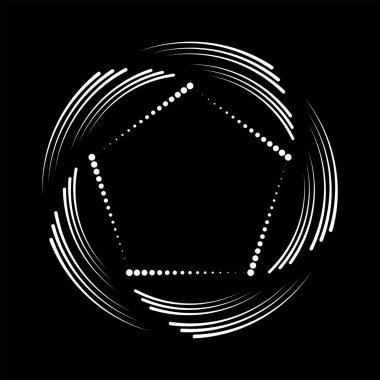 Beyaz kıvrımlı hız çizgileri ve siyah arkaplanda halka şeklinde noktalar