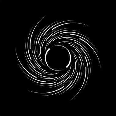 Beyaz kıvrımlı ok çizgileri ve noktalar siyah arkaplanda spiral biçimdeler.