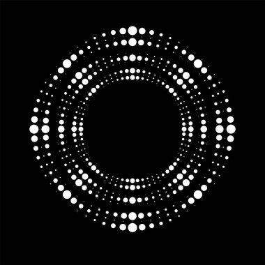 Siyah arkaplanda daire şeklinde beyaz yarım tonlu noktalı çizgiler