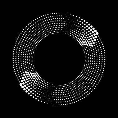 Siyah arkaplanda daire şeklinde beyaz yarım tonlu noktalı çizgiler