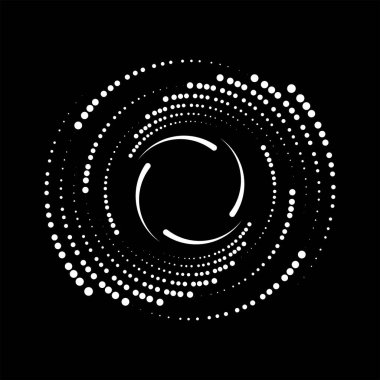 Beyaz radyal kıvrımlı çizgiler ve siyah arkaplan üzerindeki noktalar