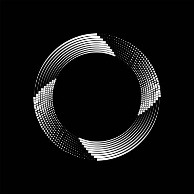 Siyah arkaplanda daire şeklinde beyaz vektör kareleri ve çizgileri