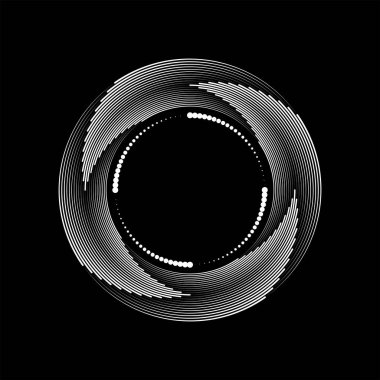 Siyah zemin üzerinde beyaz vektör noktaları ve çizgiler yuvarlak biçimdedir