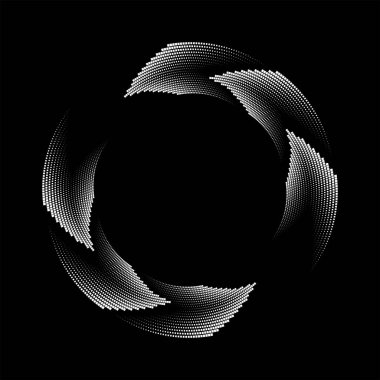 Beyaz vektör, siyah arkaplanda daire şeklinde küçük kareler.