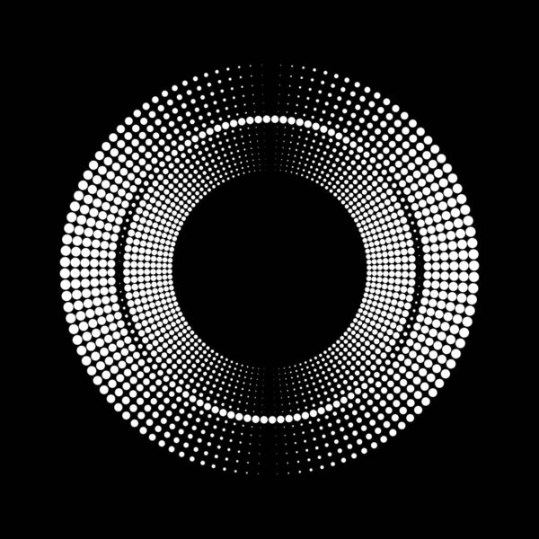 White  halftone dots  in circle form on dark background