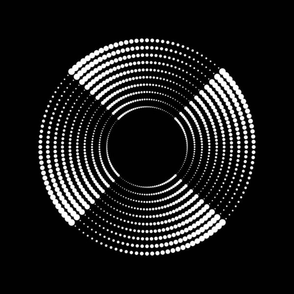 White halftone dotted lines in ring form on black background