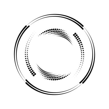 Siyah yarım ton noktalar ve çizgiler daire şeklinde.