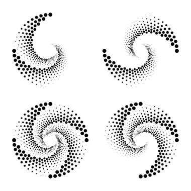 Siyah vektör yarım ton noktalar kümesi spiral formda.