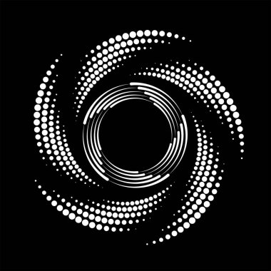 Beyaz yarım ton noktalar ve çizgiler daire şeklinde