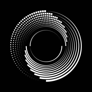 Beyaz yarım tonlu kare noktalar ve spiral biçimli çizgiler