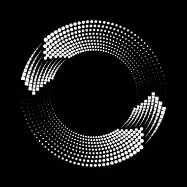 Beyaz kareler ve noktalar daire şeklinde..