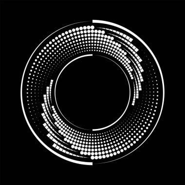 Beyaz kareler ve noktalar daire şeklinde.