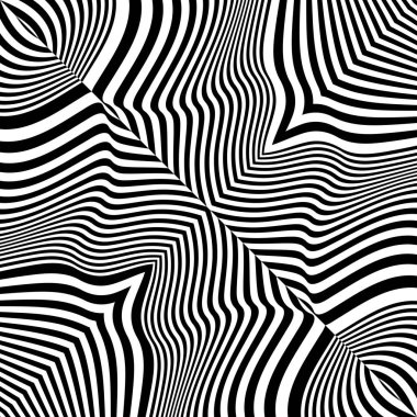 Siyah ve beyaz soyut dalgalı eğimli doku, vektör illüstrasyonu