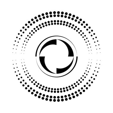 Siyah yarım ton noktalar ve çizgiler daire şeklinde.