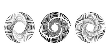 Beyaz zemin üzerinde girdap şeklinde siyah üçgenler kümesi. Vektör illüstrasyonu