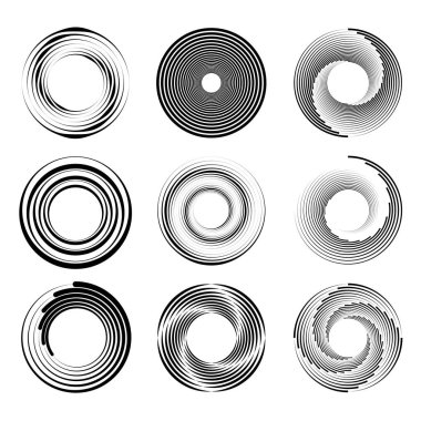 Beyaz arkaplan üzerinde siyah çizgili girdaplar. Vektör illüstrasyonu