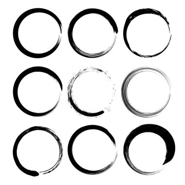  Beyaz arkaplan üzerinde siyah grunge boya fırçası şekilleri. Vektör illüstrasyonu