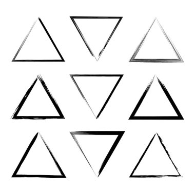 Üçgen şeklinde siyah grunge boya fırçası seti. vektör illüstrasyonu.