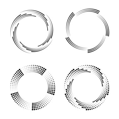 Girdap biçiminde siyah yarım ton noktalar ve hız çizgileri kümesi.