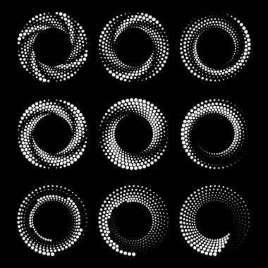 Girdap şeklinde beyaz yarım tonlu noktalar kümesi.