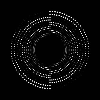 Siyah arkaplan üzerinde daire şeklinde küçük beyaz kareler