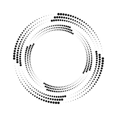 Siyah yarım tonlu noktalı çizgiler daire şeklinde, vektör illüstrasyonu