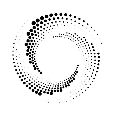 Siyah kıvrımlı yarım tonlu benekli çizgiler sarmal formda, vektör illüstrasyonu