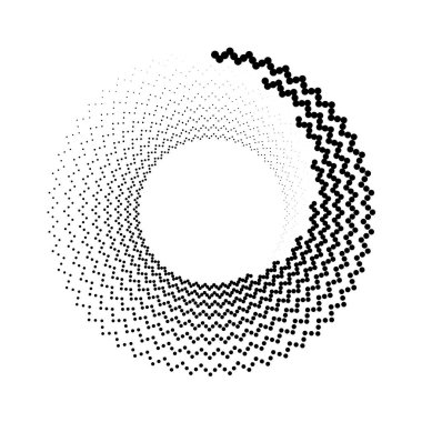 Siyah zigzag yarım ton noktalı çizgiler sarmal formda, vektör illüstrasyonu
