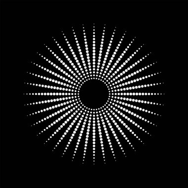 Radial beyaz noktalı çizgiler daire şeklinde, vektör illüstrasyonu