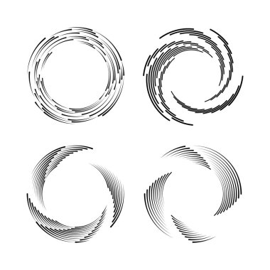 Çember biçiminde soyut siyah çizgiler kümesi, vektör illüstrasyonu