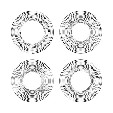 Çember biçiminde siyah soyut vektör çizgileri kümesi, vektör illüstrasyonu