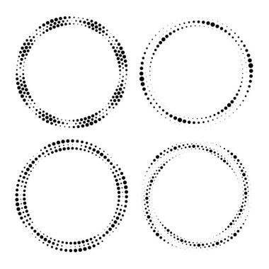 Yuvarlak formda siyah noktalı şekiller kümesi, vektör çizimi